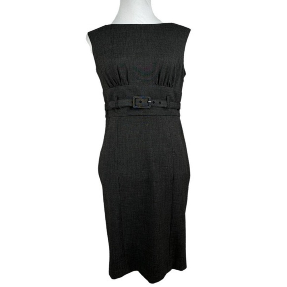 Adrienne Vittadini‎ Women's Belted MIDI Sheath Dress Grey Black Size 6 NEW
